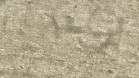 Aerial drone view of cracked dry soil forming fragmented patterns. 動画素材 331280104