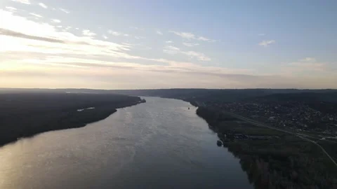 Aerial drone view on Danube River in Serbia near Novi Sad in morning Video stock 236174036