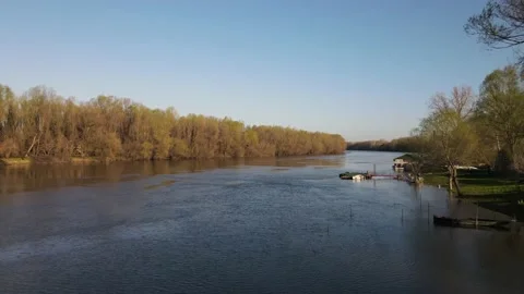 Aerial drone view on Danube River in Serbia near Novi Sad in morning Stock Footage 236174185