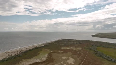 Aerial drone view of Danube river flowing into the Black Sea Video stock 283935546