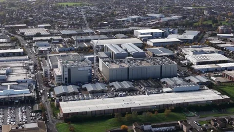 Aerial Drone View of Data Center Infrastructure in Slough UK Stock Footage 325830669