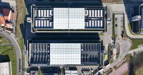 Aerial drone view on Data Centers, Rechenzentrum Frankfurt 3, Vídeo Stock 301818326