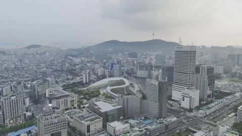Aerial Drone View of DDP Dongdaemun Design Plaza Architecture and Cityscape Stock-Footage 338317237