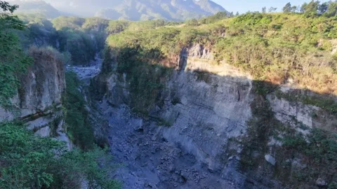 Aerial drone view deep kali gendol valley near mount merapi 库存影片 344029546