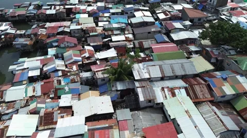Aerial drone view of dense urban housing in Cebu City Philippines 09 Stock-Footage 334056246