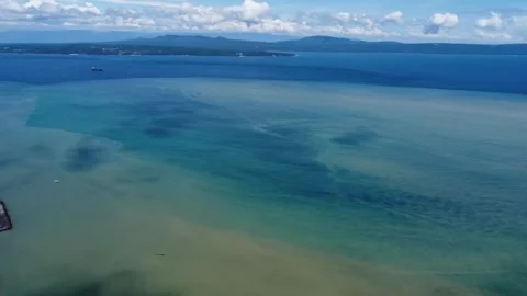 Aerial drone view of dense urban neighborhood and bridge in Davao Philippine Stock Footage 337513470