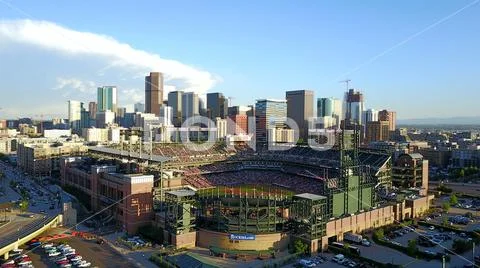 Aerial Drone View of Denver Colorado City Skyline Stock Photos