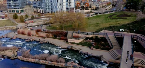Aerial Drone View of Denver Riverfront, River Walk Stock Footage 109489267