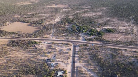 Aerial Drone View of Desert Road Intersection in Baja California Sur, Mexico Stock Footage 340429002