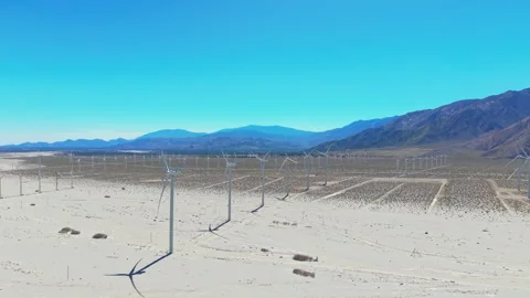 Aerial drone view of desert windmills in Palm Springs California Vídeos de archivo 334641053