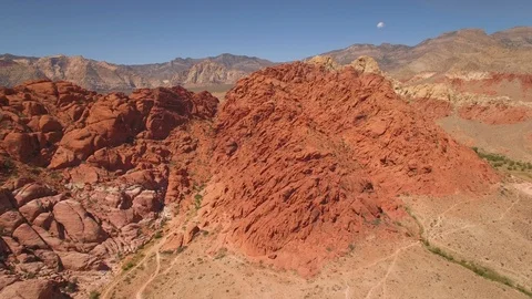 Aerial Drone view of desertic red rock mountain ridge and canyon near Las Vegas Video stock 100859929