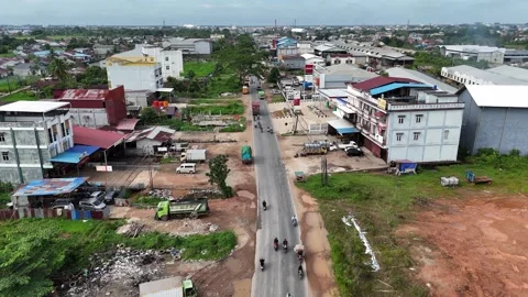 Aerial Drone View of Developing City Center with Roads and Buildings Stock Footage 333498110