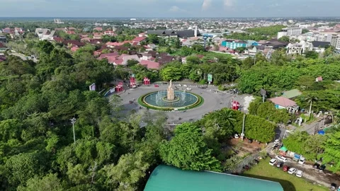 Aerial Drone View of Digulis Bambu Runcing Monument in Pontianak Stock Footage 333497298
