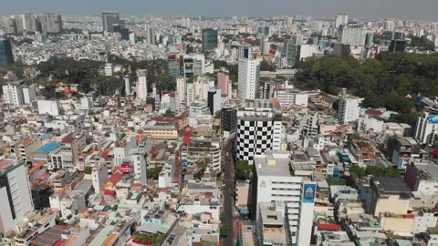Aerial drone view of District 1 in Ho Chi Minh City Stock Footage 266243359