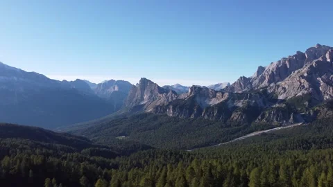 Aerial Drone View of Dolomites Mountain Ridge with Green Larch Forest Stock Footage 330804463