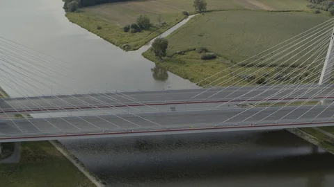 Aerial drone view of double cable-stayed bridge over Vistula River Stock Footage 104595323