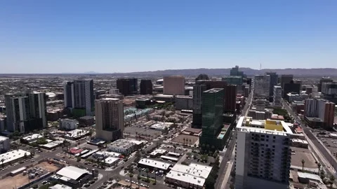Aerial Drone View of Downtown Phoenix Skyline on a Sunny Day Stock Footage 338348219