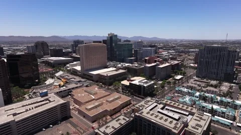 Aerial Drone View of Downtown Phoenix Skyline on a Sunny Day Видео 338348261