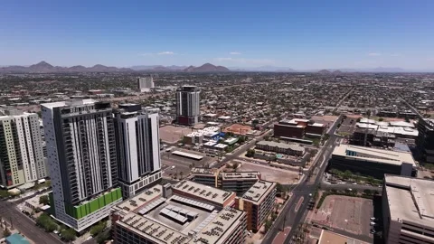 Aerial Drone View of Downtown Phoenix Skyline on a Sunny Day 库存影片 338348289