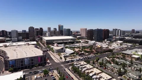 Aerial Drone View of Downtown Phoenix Skyline on a Sunny Day Видео 338348334