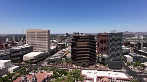 Aerial Drone View of Downtown Phoenix Skyline on a Sunny Day Видео 338348337