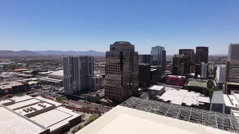 Aerial Drone View of Downtown Phoenix Skyline on a Sunny Day Video stock 338348348