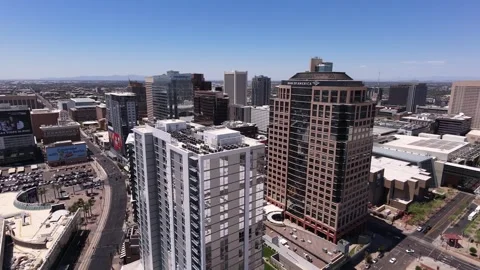 Aerial Drone View of Downtown Phoenix Skyline on a Sunny Day Video stock 338348357
