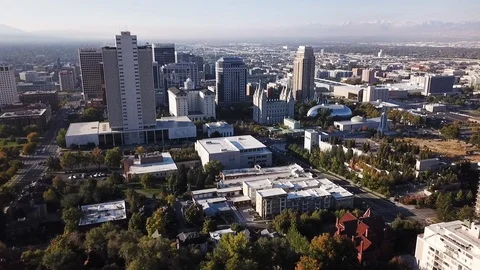 Aerial drone view of downtown Salt Lake City, October 2018. Stock Footage