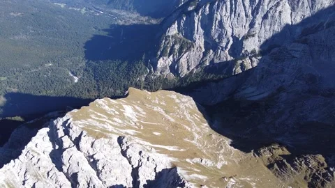 Aerial Drone View of Dramatic Dolomites Mountain Cliffs and Alpine Valley, Italy Stock Footage 328600031