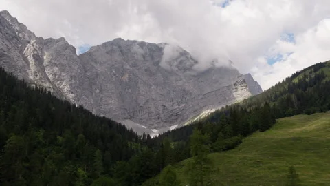 Aerial Drone View of Dramatic Limestone Mountain in Eng Alm Valley, Austria Stock Footage 340504940