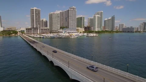 Aerial drone view of draw bridge over the bay in Miami Stock-Footage 100856890