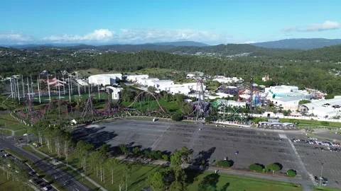 Aerial Drone View of Dreamworld Theme Park Stock Footage 334904305