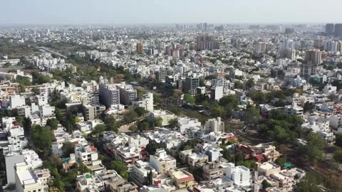 Aerial drone view In the drone camera, metro City, havey traffic polution. Video stock 271612308
