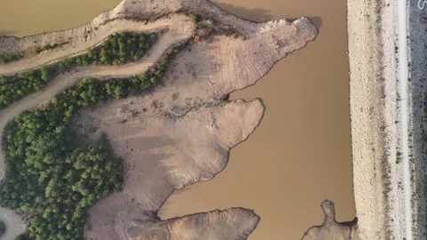 Aerial Drone View of Drought and Dry Pond | Climate Change Landscape Stock Footage 340084554