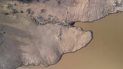 Aerial Drone View of Drought and a Dried-Up Lake Stock Footage 340109445