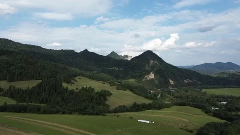Aerial Drone View of Dunajec River and Pieniny Mountains in Poland Stock Footage 319958008