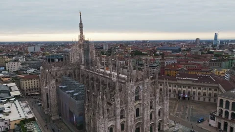 Aerial drone view of Duomo di Milano in Milan, Italy Stock Footage 346765489