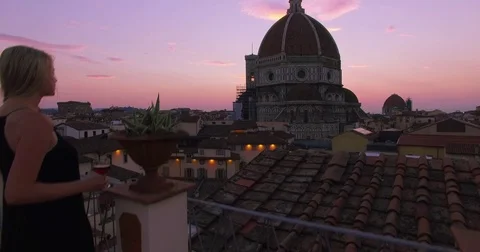 Aerial Drone View of Duomo Florence Cathedral, Italy at Sunset Stock Footage