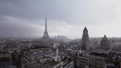 Aerial Drone View of Eiffel Tower during Rainy Morning in Paris, 4k Stock-Footage 94372880
