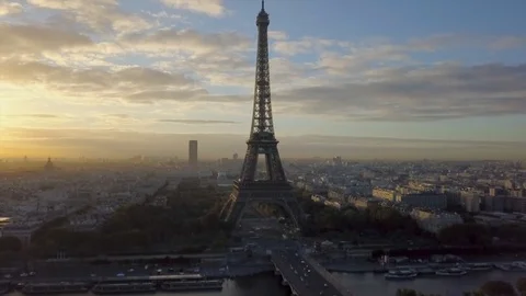Aerial Drone View of the Eiffel Tower at Sunrise, 4k Stock-Footage 94372882