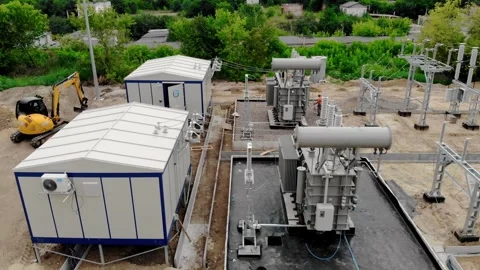 Aerial drone view of an electrical substation under construction in Ukraine Vídeos de archivo 341675704