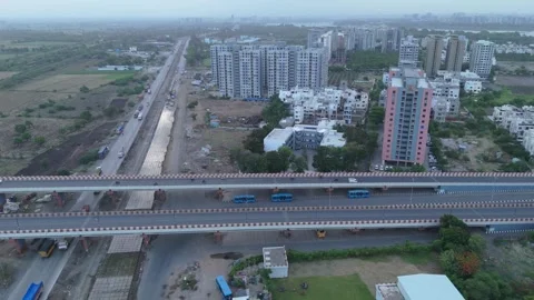 Aerial Drone View of Elevated Metro Rail Line and Urban Residential Development Stock-Footage 338119742