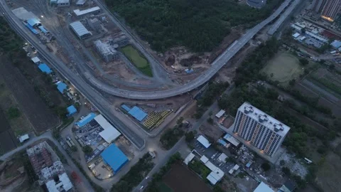 Aerial Drone View of Elevated Metro Rail Construction Stock-Footage 338297768