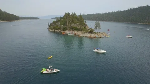 Aerial drone view of Emerald Bay and Fannette Island in Lake Tahoe, California Stock-Footage 100848338