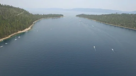 Aerial drone view of Emerald Bay and Fannette Island in Lake Tahoe, California Video stock 100848369