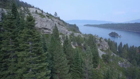 Aerial drone view of Emerald Bay and Fannette Island in Lake Tahoe, California Stock-Footage 100848732
