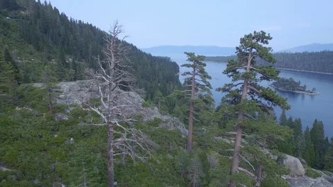 Aerial drone view of Emerald Bay and Fannette Island in Lake Tahoe, California Video stock 100848795