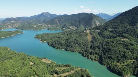 Aerial drone view of emerald Lake Plastiras Stock Footage 340512848