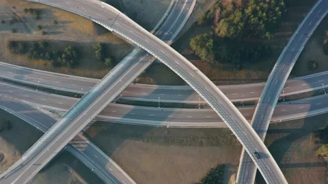 Aerial drone view of empty multi-level road in the early morning. Stock-Footage 155580609