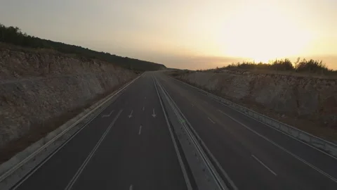 Aerial Drone View of Empty New Condition Road at sunset Stock Footage 158979145